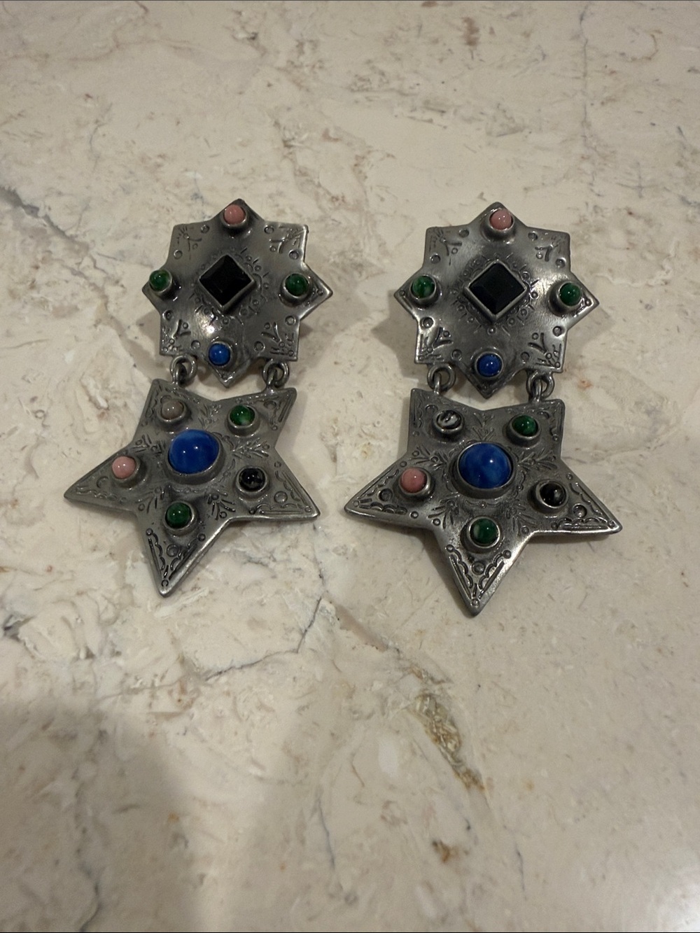 Vintage Silver Star Western Earrings